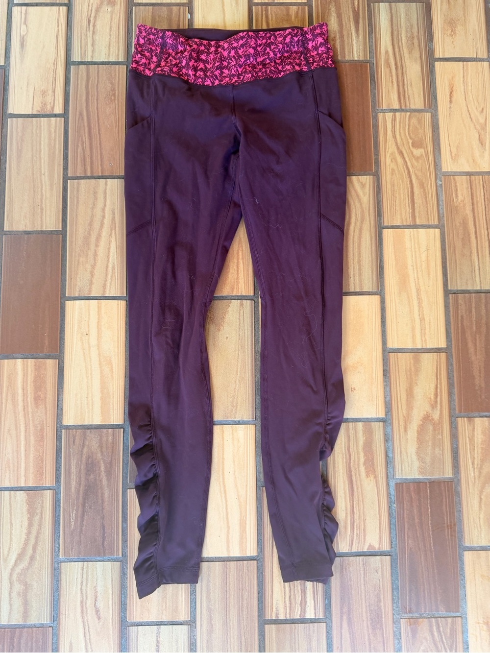 lululemon athletica Purple Leggings with Pink Patterned Waistband